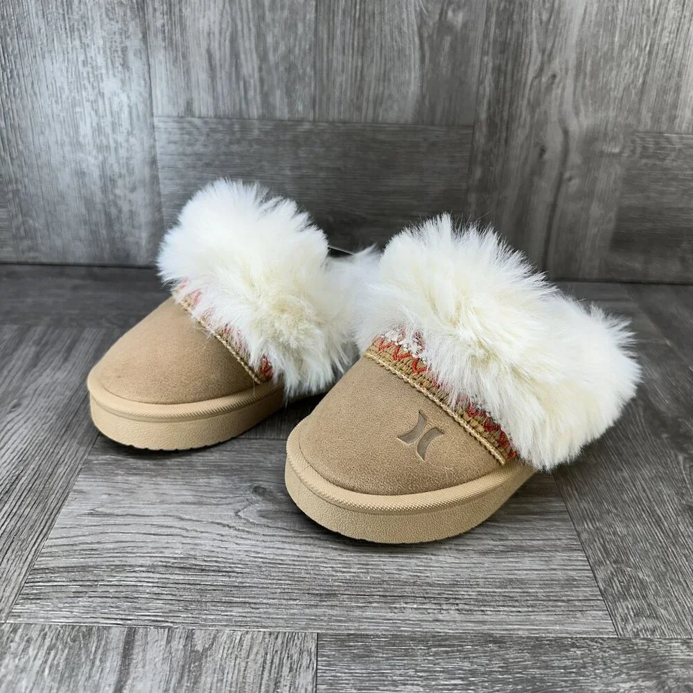 Hurley Kimmie Toddler size 6 Tan Cozy Slip On Slippers